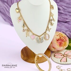 NWT Park Lane Cherie Necklace $154 Retail Gold Charm Statement 18” + 3”